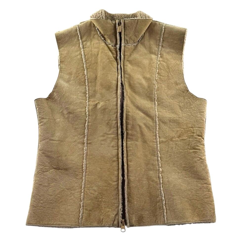 Vintage Y2K Express Womens XS Tan Genuine Suede Leather Sherpa Lined Vest Boho